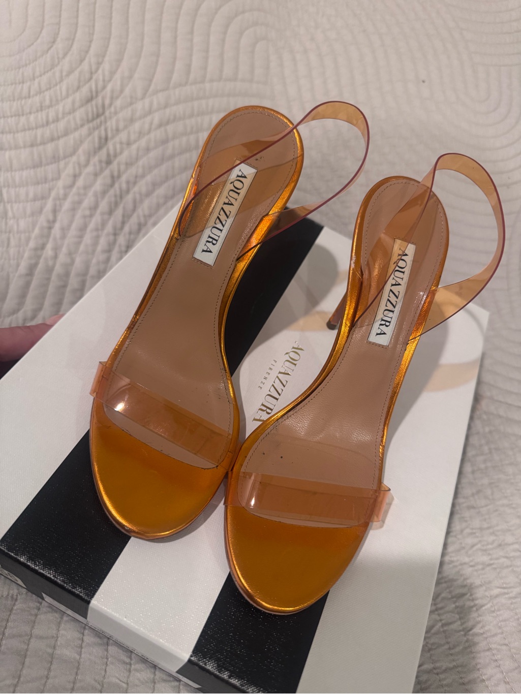 Aquazzura So Nude Plexi Sandal 105 In Mandarin (Nappa Laminata/Pvc)